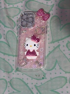 Pink Hello Kitty Glitter Phone Case 14 pro max- Cute Decorative iPhone Cover